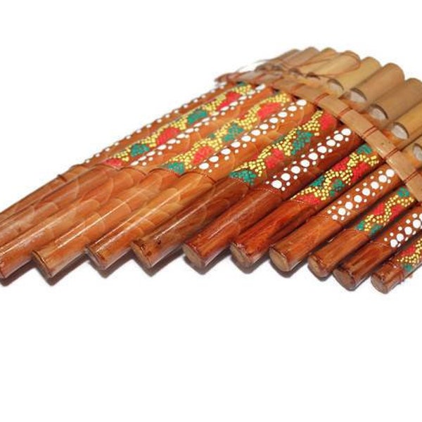 Bamboo Pan Flute Musical Wind Instruments. 6 pipes Sound original bamboo flute. African style painted on shiny bamboo pipes. By JNGcape