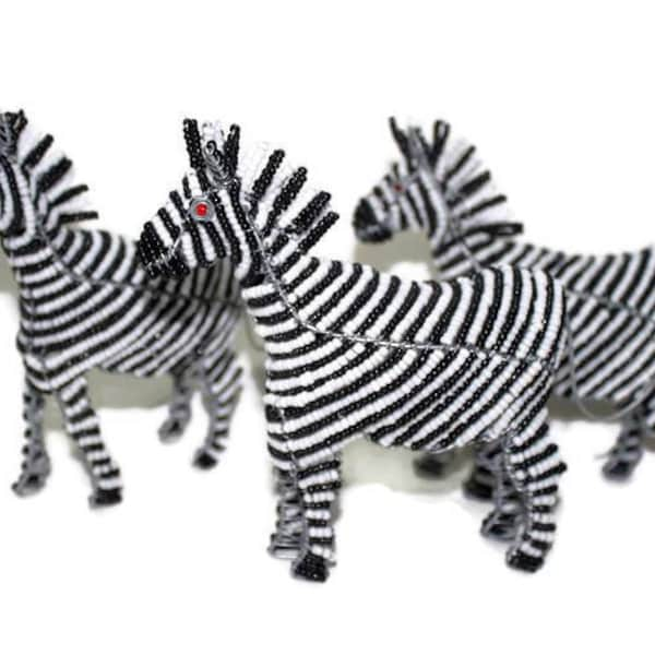 Set of Beaded Zebra wire figurines. Black & White Zebra stripes /Safari Decor. Handcrafted African birthday/Wedding thank you Gifts Artwork.