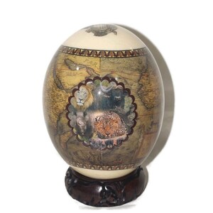 Globe Terrestres Decoupage Straußeneier Schale mit Big Five Tieren. Braune und Armeegrüne Afrikanische Tabula Nova Landkarte. Weihnachtsgeschenke