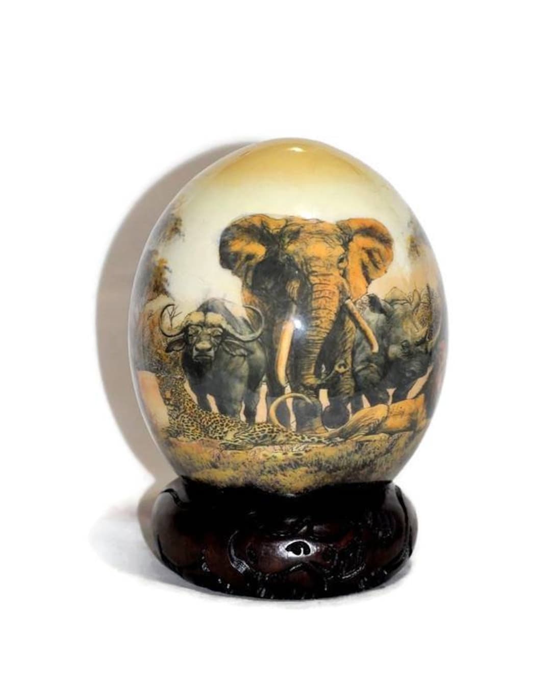 Decoupage Ostrich Egg With African Big 5 Animals Handpainted on a