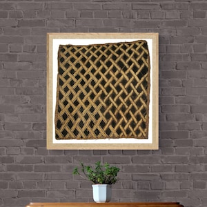 Interlocking Pattern Congolese Showa Kuba Clothe Wall Art/Table centerpiece. Brown, black Raffia/Bogolan Home or Office Decor. Ships Express