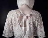 Odette Top, Bridal, Bat Wing, Open Back, Silk Ribbon, Lace, Bridesmaid, Gothic, Alternative, Edgy, Separates, Ivory, Cover Up, Bralet,