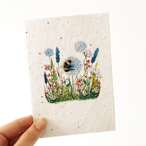 Wildflower Plantable Seed Card, Bumble Bee Printed Note Card, Girls Birthday or Mother’s Day Card, Garden Gift.