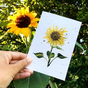 Wildflower Plantable Seed Card, Sunflower Printed Note Card, Girls Birthday or Thank You Card, Garden Gift.