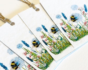 Wildflower Plantable Seed Tags, Bumble Bee Gift Tags, Girls Birthday or Mother's Day Garden Gift.