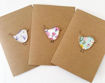 Pretty Bird Card Pack, Floral Notecards, Bridesmaid Cards, Girls Birthday or Thank You Cards.