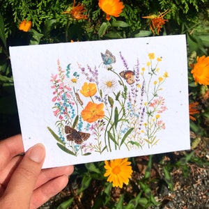 Wildflower Plantable Seed Card, Butterfly Meadow Printed Note Card, Girls Birthday or Father's Day Card, Garden Gift.