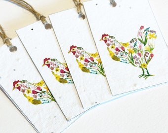 Wildflower Plantable Seed Tags, Spring Chicken Easter Gift Tags, Girls Birthday or Mother's Day Garden Gift.