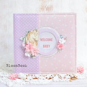 Personalized baby girl album, Baby memory book girl, Baptism album, First year album, Baby record book, Junk journal, Custom album, Unicorn