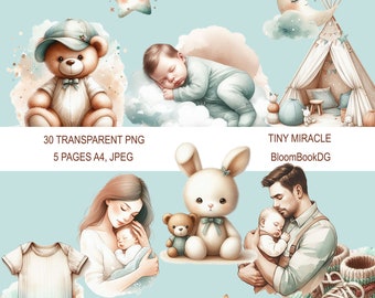 Notre bébé PNG et jpeg, Clipart bébé mignon, Kit imprimables, Aquarelle bébé PNG Bundle, Aquarelle famille clipart, Scrapbooking numérique