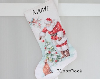 Ready to Ship Finished Cross Stitch Christmas Stocking – Handmade Embroidered Holiday Decor, Unique Christmas Gift, Personalized Stocking