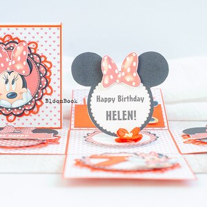 Exploderende doos meisje, Minnie mouse box, Explosion Box Feestvarken, Eerste communie, Babyshower, Pop-up kaart, Handgemaakte meisjeskaart, Pop-up box