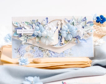 Handgefertigter Hochzeitsumschlag für Geldgeschenke, Umschlag für Gutscheine, handgemachte Scrapbook-3D-Karte, personalisierter individueller Umschlag für Geldgeschenke