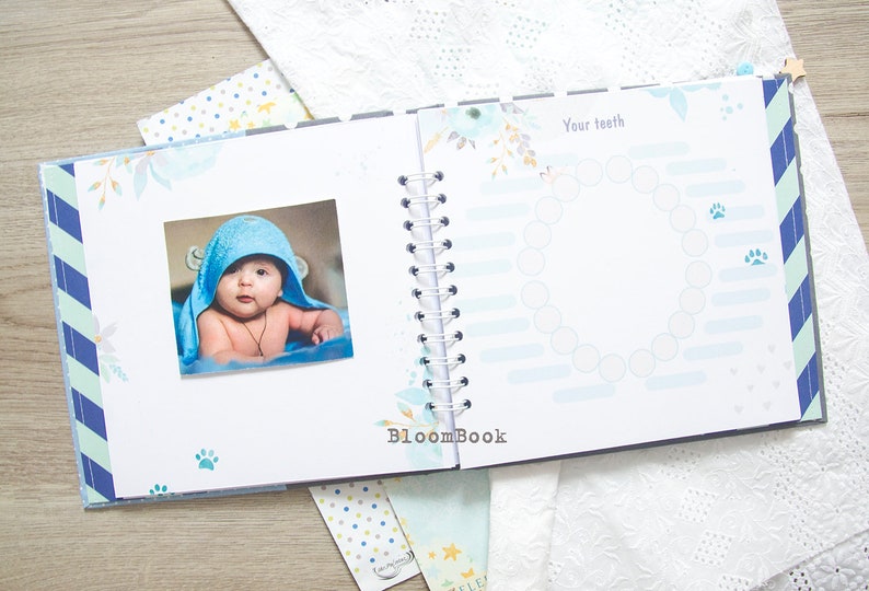 álbum de bebé personalizado, Libro de recuerdos de bebé personalizado para un niño el nacimiento hasta los 1 año, libro de registro de bebé imagen 4