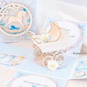 Exploderende doos babyjongen, explosie vak feestvarken, doopsel, doop, eerste communie, babyshower, nieuwe babykaart handgemaakt, geld cadeau