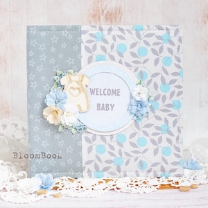 Personalized baby memory book boy, Baby photo album, First year album, Handmade baby album, Baby record book, Junk journal, Baptism album
