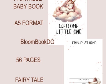 Unicorn Baby Book, Printable Baby Book Pages, Baby Book jpeg, Baby Milestone Book, Baby journal, Instant Download, Princess Baby Book, Scrap