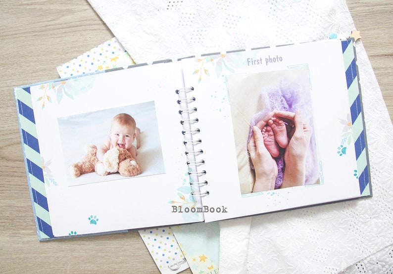 álbum de bebé personalizado, Libro de recuerdos de bebé personalizado para un niño el nacimiento hasta los 1 año, libro de registro de bebé imagen 3