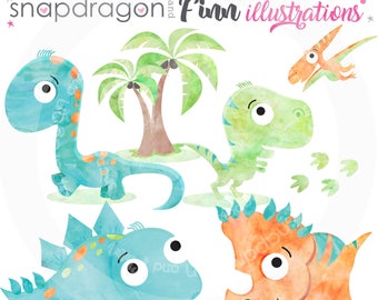 BUY5GET5 Dinosaur clipart,  watercolor dinosaur clipart, cute dinosaurs clipart, palm tree clipart, trex clipart -