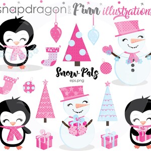 BUY5GET5 clipart di Natale, Cute Snowman clipart, Cute Penguin clipart, Pupazzi di neve clipart, calza, albero di Natale