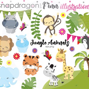 BUY5GET5 Jungle Animals clipart, Jungle clipart, Safari Clipart, Animals, Giraffe, Monkey, Lion, Zebra, Elephant, Commercial License Inc