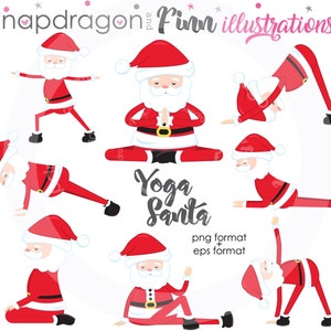BUY5GET5 Yoga Santa Clipart, clipart de Natal, Christmas Yoga, Cute Santa Graphic, Funny Santa Yoga Graphic - Licença comercial incluída