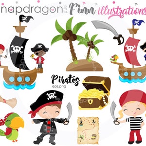 BUY5GET5 Pirate clipart, Pirate Ship clipart, Pirate Boy, Pirate Girl, Parrot, Treasure, Treasure Map, Pirate Party, gráficos piratas para niños