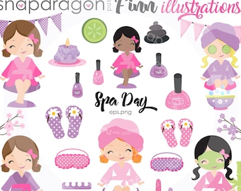 BUY5GET5 Spa clipart, Spa girls clipart, Manicura clipart, Cute Spa Girls clipart, spa, manicura, fiesta de mimos, Licencia comercial Inclu