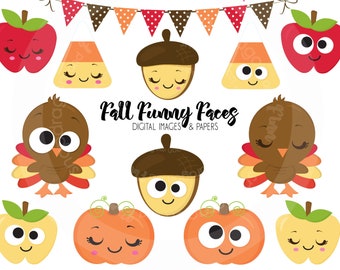 BUY5GET5 Cute Fall clipart, Autumn clipart, Thanksgiving clipart, Turkey clipart, Harvest clipart, Funny Turkey, Papers