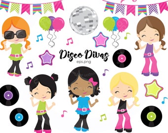 BUY5GET5 Disco clipart, Dance clipart, 1970's clipart, Retro clipart, Disco Girls, Disco Divas, Dance Party, Commercial License Included