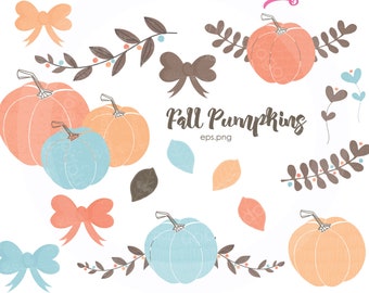 Blue Brown Orange Fall clipart, Pumpkin Clipart, Autumn clipart, Watercolor Pumpkin, Fall Papers, Pumpkin Papers, Commercial License Includ