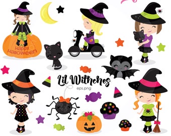 BUY5GET5 Halloween Witch clipart, Halloween clipart, Cute Witch clipart, Halloween Girls clipart, Halloween,