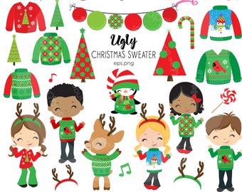 BUY5GET5 Ugly Christmas Sweater Clipart, Christmas clipart, Christmas Sweater, Christmas Party, Christmas Paper, Commercial License Includ