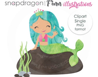 BUY5GET5 Cute Mermaid clipart, Mermaid Clip art, Watercolor mermaid digital clipart, mermaid graphic - Commercial License Included