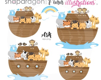 BUY5GET5 Ark Clipart, Noah&#39;s Ark Clip Art, Ark Animals clipart, Religious clipart, Licencia comercial incluida