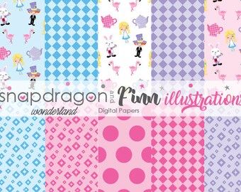 BUY5GET5 Wonderland Digital Papers, Alice in Wonderland Digital, Fairytale Digital Papers - Commercial License Included