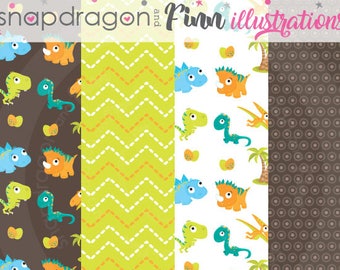 Dinosaurs Digital Papers, Dinosaur Papers, Dinosaur Decorative Papers - Commercial License Included