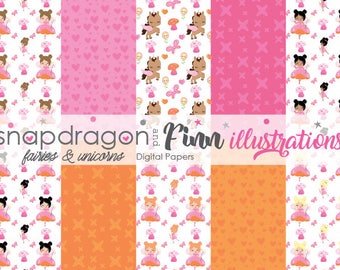 BUY5GET5 Fairy Digital Papers, Unicorn Digital Papers, Fairy Princess Papers - Commercial License Included