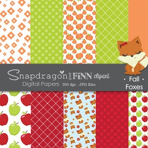 BUY5GET5 Fall Fox Papers, Thanksgiving Papers, Fall Papers, Apple Papers, Digital Papers, Pumpkin Papers, Autumn Papers,