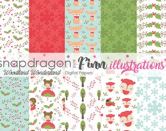 BUY5GET5 Christmas Woodland Wonderland Digital Papers, Christmas Digital Papers, Christmas Fairy, Christmas Fox, Owl -