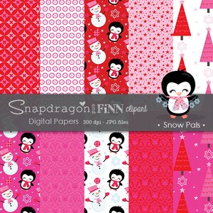 BUY5GET5 Snowman Papers, Snowmen Papers, Penguin Papers, Christmas Papers,  Christmas Tree Papers, Digital Papers,