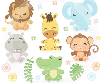 BUY5GET5 Baby Animals clipart, Jungle Animals clipart, Jungle clipart, Lion, Hippo, Elephant, Monkey, Giraffe clipart
