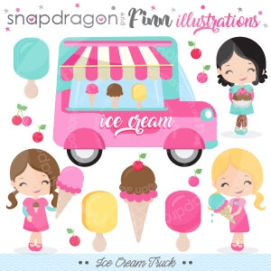 BUY5GET5 Ice Cream Truck Clipart, Ice Cream Girls Clipart, Eiscreme Clipart, Sommer Clipart, Eistüte, Kommerzielle Lizenz inklusive