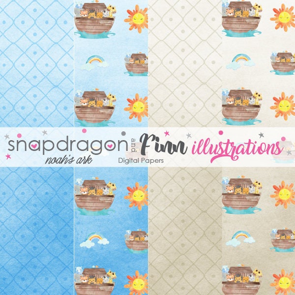 Watercolor Noah's Ark Digital Papers, Watercolor Digital Papers - Commercial License Included