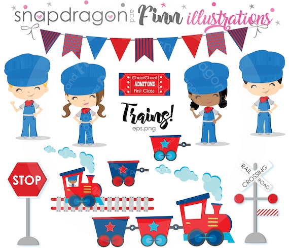 Train clipart, Engineer clipart, Train Conductor clipart, Train, Train Ticket, Train Party, Railway, Railroad, Commercial License Included