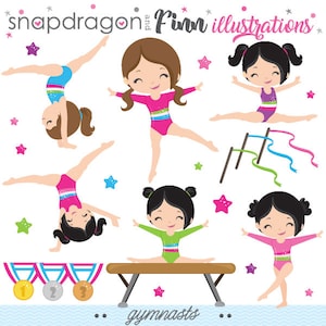 BUY5GET5 Gymnastics Clipart, Gymnast Clip Art, Tumbling Clipart, Trampoline Clip Art, Commercial License Included
