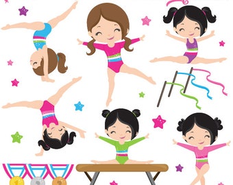 BUY5GET5 Gymnastics Clipart, Gymnast Clip Art, Tumbling Clipart, Trampoline Clip Art, Commercial License Included