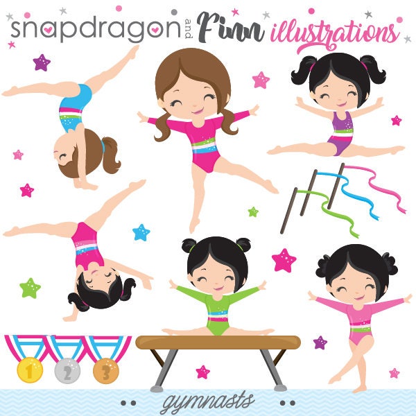 BUY5GET5 Gymnastics Clipart, Gymnast Clip Art, Tumbling Clipart, Trampoline Clip Art, Commercial License Included