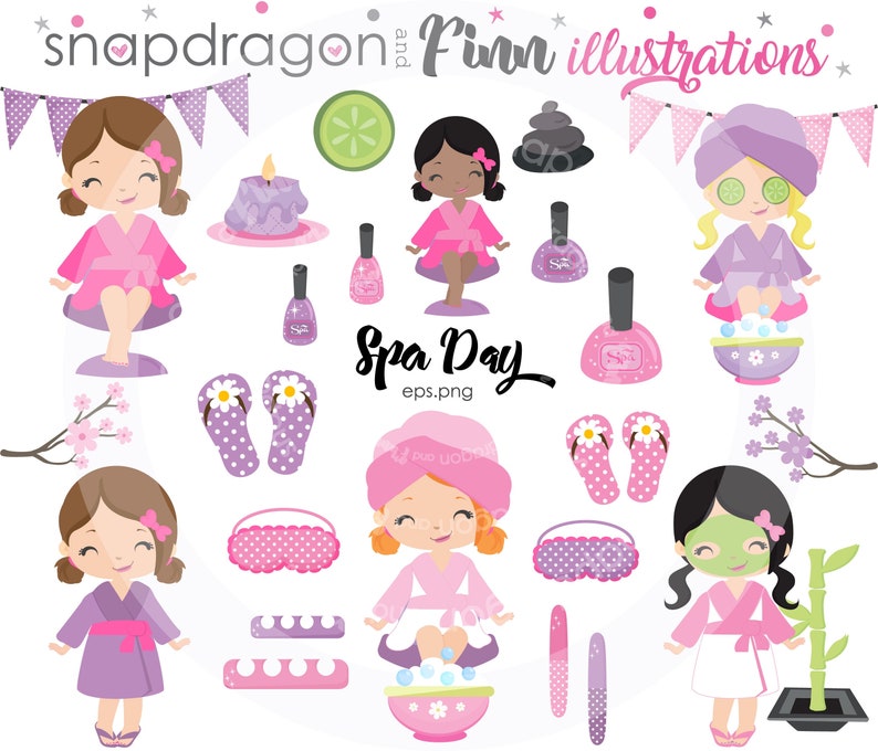 BUY5GET5 Spa clipart, Spa girls clipart, Manicure clipart, Cute Spa Girls clipart, spa, manicure, pamper party, Commercial License Inclu image 1