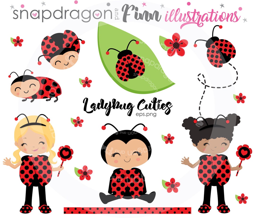 BUY5GET5 Ladybug Clipart Cute Ladybug Girl Clipart Cute Bug Etsy